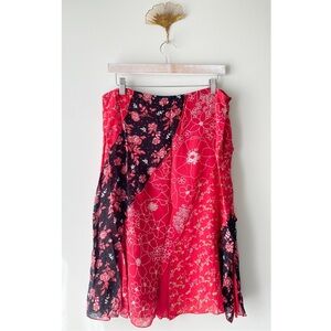 Deadstock Stonebridge Asian Inspired Midi Skirt 10 Red Y2K Floral Oriental Fairy